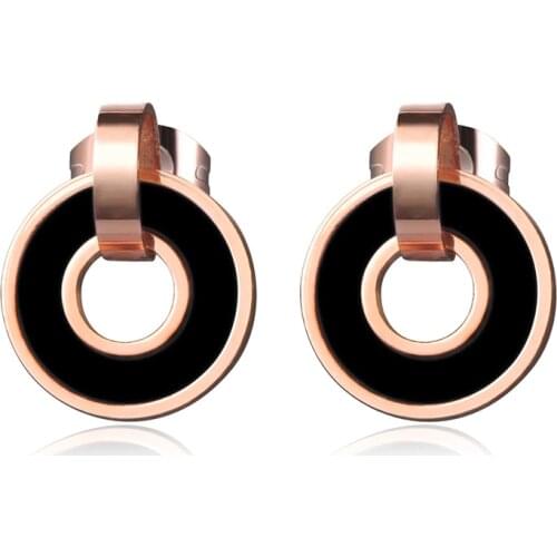 Classic Acrylic Double Circle Drop Earrings Rose Gold Color Stainless Steel Dangle Earrings Jewelry For Women JE17024