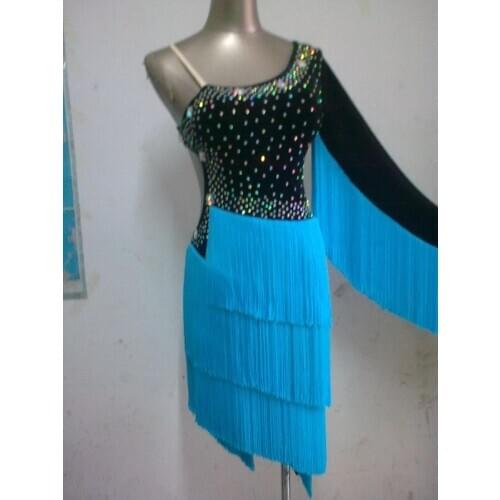 New style Latin dance costume sexy single sleeves tassel latin dance competition dress for lady child latin dance dress 0026-1