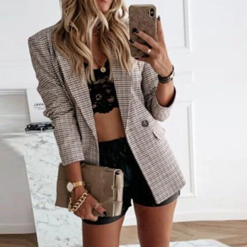 New Blazer Women Fashion Lattice Long Sleeve Elegant Blazer Coat Ladies Vintage Work Suits Jackets Outerwear Office Lady Formal