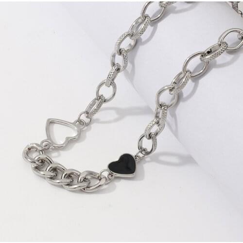 Lifefontier Cute Black Heart Pendant Choker Necklace Punk Enamel Heart Gold Silver Color Link Chains Necklaces for Women Jewelry