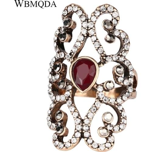 Hot Fashion Hollow Heart Pattern Crystal Rings For Women Vintage Gold Color Love Engagement Ring Bohemian Jewelry Free Shipping