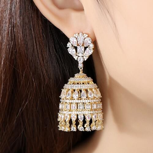 Zlxgirl Brand Wedding zircon Stud Earrings for women anniversary bijoux fashion Indian And Dubai gold stud earrings