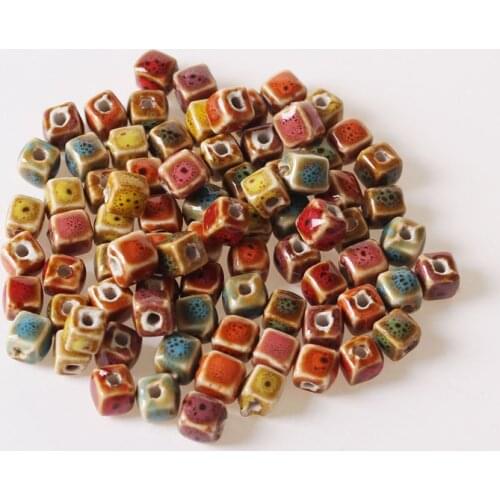 10pcs/Lot Glazed Cube Ceramic Beads 8X8mm Square Porcelain Spacer Loose Beads for Jewelry Bracelets Making DIY Finding