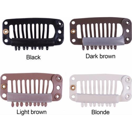 100 pcs 32mm 9-teeth Hair Extension Clips Snap Metal Clips With Silicone Back For Clip in Human Hair Extensions Wig Comb Clips