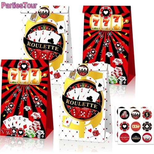 12pcs Casino Themed Poker Candy Paper Bag with Sealing stickers for Las Vegas Night Party Favors Game Night Adult Birthday Decor