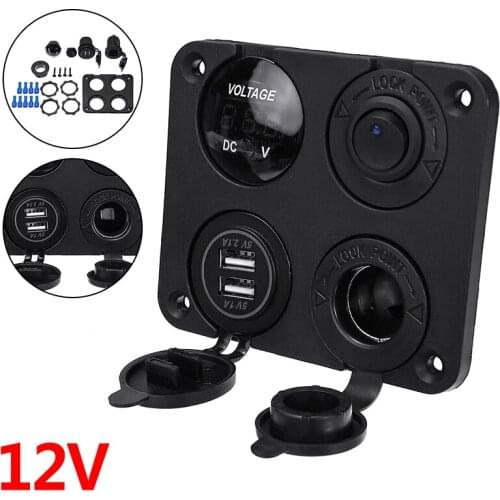 12V Car Cigarette Lighter Socket Dual USB Port Charger Waterproof For Car Marine Ship LED Toggle Rocker Voltmeter Switch Panel