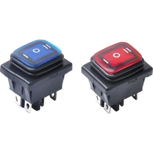 2pcs Blue Red 6 Pin 3-Position On/Off/On Rocker Toggle Switch Waterproof