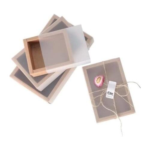 Wholesale 20pcs Frosted PVC Cover Kraft Paper Drawer Boxes DIY paper gift Box for Wedding Party Gift Packaging