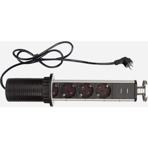 220V Dual USB 4 Port Socket Electric Wall Charger Dock Sockets Pop Up Wall Outlet Retractable Universal Wall Socket EU Plug