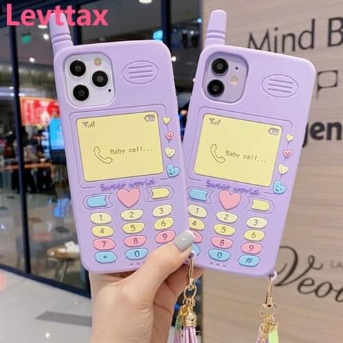 3D Purple Phone shape Kid Girl Phone Case For iphone 12 11 pro max mini XR XSmax 7 8 Plus Soft Silicon Back Cover Funda Coque