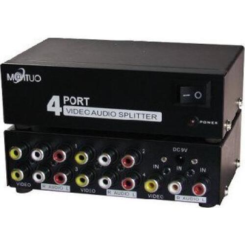 4 Port 1x4 AV Video Audio Splitter RCA with Metal Housing, 1 in 4 out for DVD TV