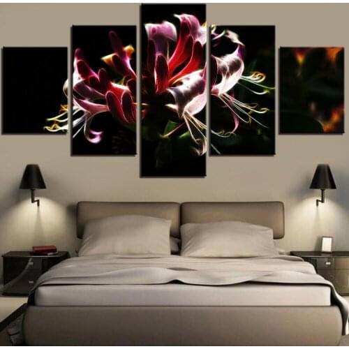 5 Pieces Flowers Canvas Painting Abstract Plants Posters Lily Poppy Pictures Light Line Wallpapers For Home Room Decor Art Wall