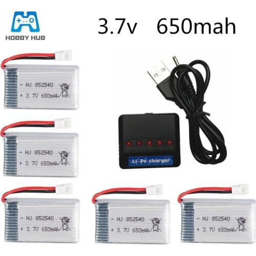 3.7v 650mah Rechargeable lipo battery with charger set For SYMA X5C X5C-1 X5 M68 HQ-905 CX-30 K60 Quadcopter RC Drone 852540