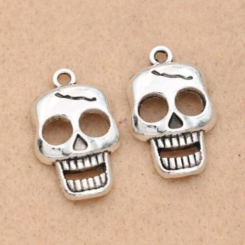 Skull Skeleton Charm Antique Silver Plated Pendant fit Bracelet Necklace Jewelry DIY Making Accessories 24x15mm