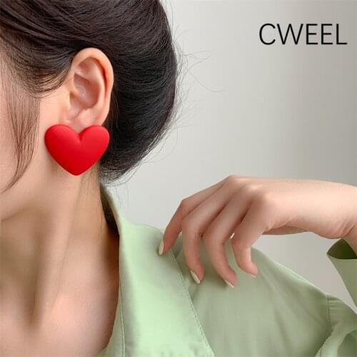 CWEEL Heart Red White Black Yellow Earrings Love Statement Wedding Geometric Heart Bohemian Vintage Acrylic Trend Jewelry