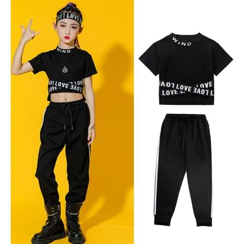 Kids Jazz Costume Short Sleeves Tops Girls Black Pants Casual Street Wear Hip Hop Dance Clothing Modern Performance Suit BL6780