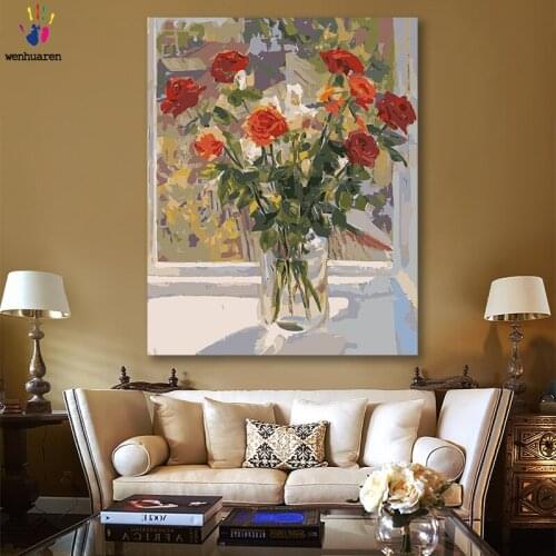 DIY colorings pictures by numbers with colors Glass rose flower arrangement picture drawing painting by numbers framed Home