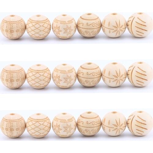 5-10pcs 20mm 25mm Natural Color Wooden Beads Round Balls Carved Wood Loose Spacer Beads For Jewelry Making Diy Accessories
