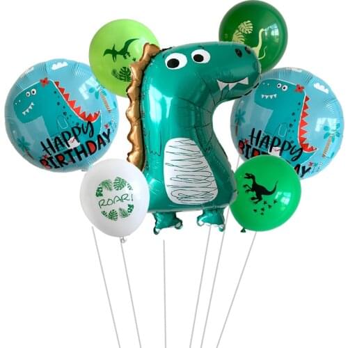 LQZZY 7pc Dinosaur Party 1 2 3 Foil Balloon Air Baloon Dinosaur Happy Birthday Boy Party Decoration Globos Cumpleanos Infantiles
