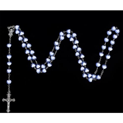 Catholic Love Rosary Necklace Cross Pendant Necklace Alloy Long Bead Mens and Womens Chain Virgin Mary Christian Fashion Jewel