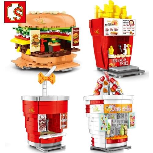 SEMBO City Street View Hamburger Snack Bar Ice Cream Shop Building Blocks DIY Beverage Shop French Fries Bricks Toys Children