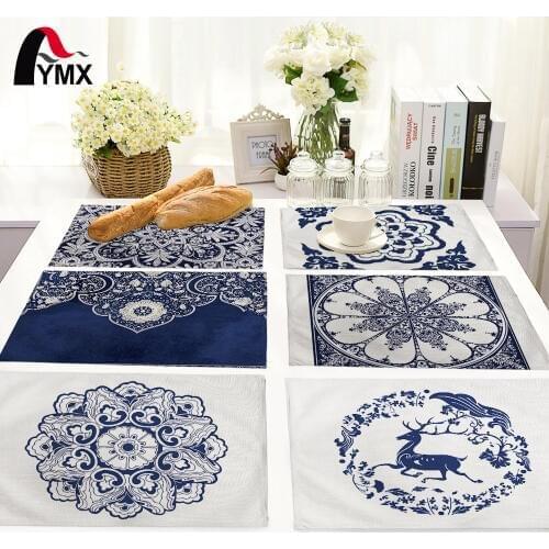 Chinese Style Blue and White Porcelain Table Mat Flower Pattern Home Kitchen Decoration Table Pads Table Napkin For Wedding Set