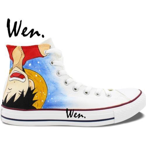 Wen Design Custom Anime Hand Painted Shoes One Piece Ace Luffy High Top Men Womens Canvas Sneakers for Birthday Gifts