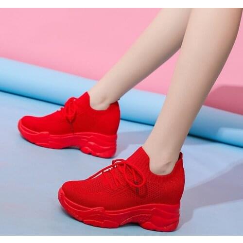 Wedge Platform Shoes Red White Sneakers Women Breathable Ladies Casual Shoes Mesh Outdoor Walking Women Shoes Tenis Feminino