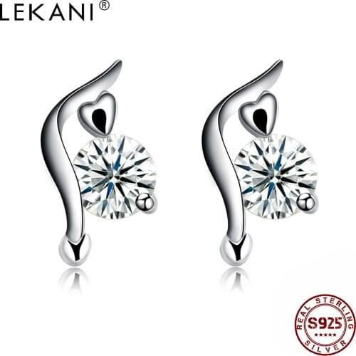 LEKANI Heart 925 Sterling Silver Stud Earrings For Women 5A Clear Cubic Zirconia Small Earring Party Fine Jewelry New Arrival