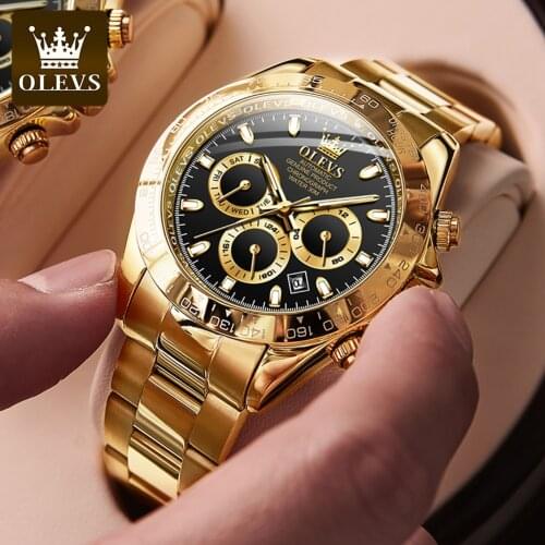 OLEVS Gold Stainelss Steel Men Automatic watch Luxury Mechanical Wristwatch Black Waterproof date Fashion Sports Mens 6638
