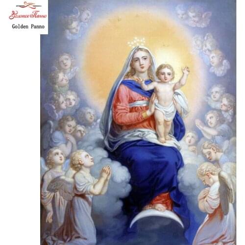Golden Panno,Needlework,Embroidery,DIY Floral Painting,Cross stitch,kits,11ct Madonna and angel Cross-stitch,Sets For Embroidery