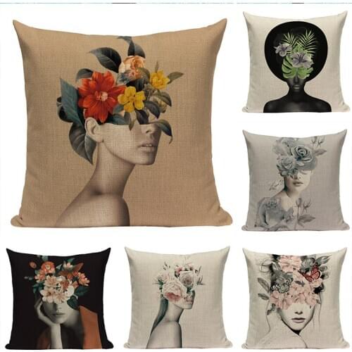 Live African woman home decoration pillow cover Linen cushion cover Fashion Abstract woman cushion cover for sofa cushion cover