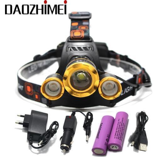 2018 New 8000 Lumen 3XT6 +2*R5LED Headlamp 4 Modes Head Light Lamp LED Headlight+2X18650 Batteries Car EU/US/AU/UK Charger+1XUS