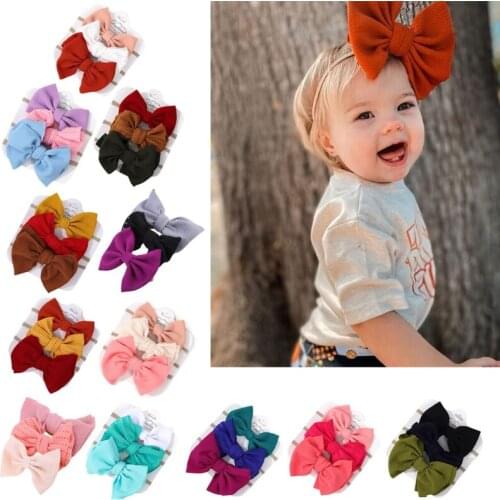 3 Pcs/Set Solid Color Baby Elastic Hair Band Turban Princess Bowknot Headband Soft Nylon Headwear for Newborn Infants