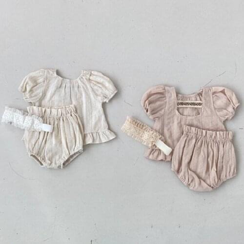 0-3 Years Baby Girl White Pink Lace Clothing 2021 Summer Suit Sets Ruched Top+ Shorts Newborn Babies Designer Clothes Bodysuit