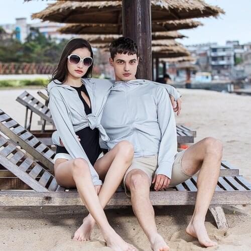 Couples Wear Skin Clothing Fashion Solid Color Hooded Cardigan Tops Lightweight Breathable Ice-feel Outdoor Sunscreen Clothing