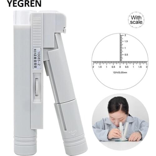 Portable Pocket Microscope 40X 80X 100X 150X White Mini Magnifier Reading Scale Foldable Magnifying Loupe with LED Illuminated