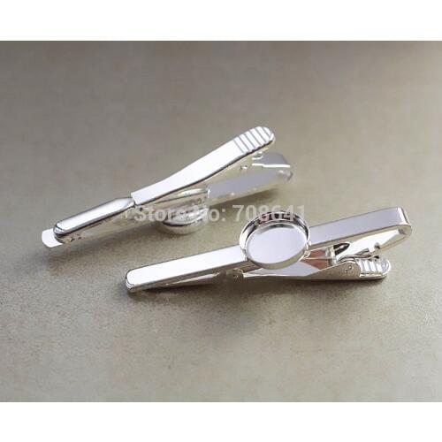 Blank Tie Clip Bar with Round Deep Wall Bezel Cups on Center Expoy Cabochon Mens Tie Clips Settings DIY Cuff and Collar Making