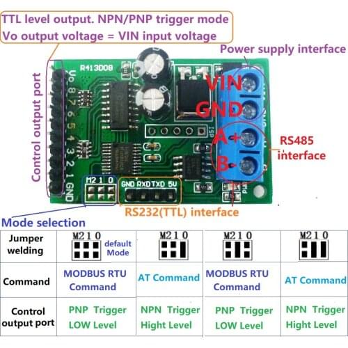 RS485 RS232(TTL) PLC Modbus Rtu Module 8ch IO Control Switch Board for Relay Industrial automation