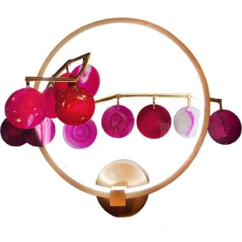 Modern Colorful Agate LED Wall Sconce Metal Frame Wall Lamp For Bedside Dining Room Study Home Decoration Wall Lighting WA128