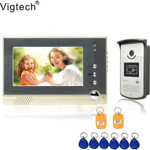 Vigtech 7"Wired Color Video Intercom For Home Intercom Doorphone System Kit RFID Access Door Camera IR Night Vision Waterproof