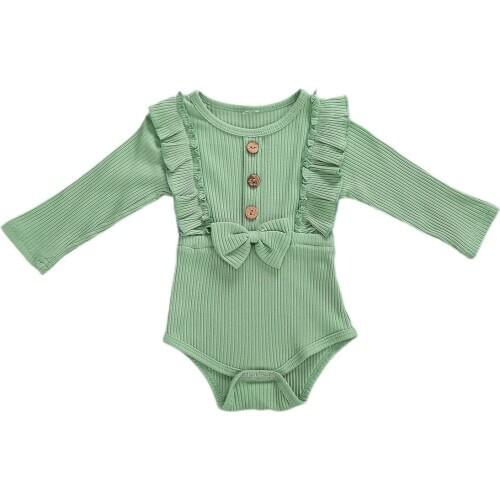 Baby Girls Ruffle Knitted Solid Long Sleeve O Neck Bow Knot Baby Toddler Infant Newborn Girl Autumn Romper Jumpsuits 0-18M