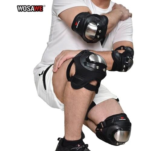 WOSAWE Motorcycle kneepads Stainless Steel Elbow Knee Protector Protective Knee Guards Motocross Roller Skating Protective Gear