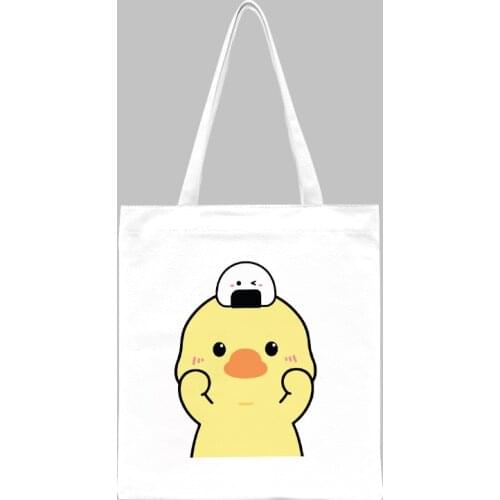 Women Duck Animation Canvas College Students Teachers Books Bag Female Shoulder Eco Handbag Tote Reusable Grocery Shopper Bags
