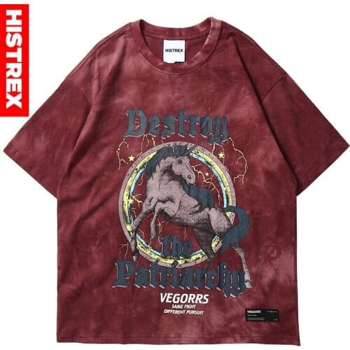 Hip Hop T Shirt Men 2020 Streetwear Print Wild Horse Tshirt Harajuku Summer Tops Tees Short Sleeve Cotton Loose T-Shirt Tie Dye