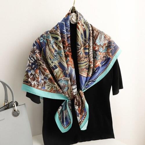 2021 New Shawl Summer Twill Square Scarf For Women Fashion Print Large Kerchief Foulard Headband Lady Beach Wrap Scarves Bandana
