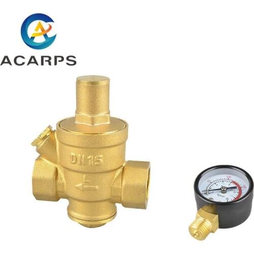 1/2" Brass Water Pressure Reducing Maintaining Valve Regulator Adjustable Relief Valve Gauge