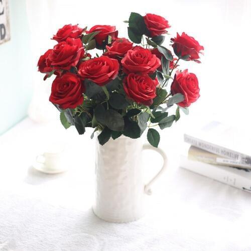 1Bunch 10 Head Red Color Artificial Rose Fake Flowers Silk Flores for Home Bridal Wedding Decoration Cheap Flower Fleurs