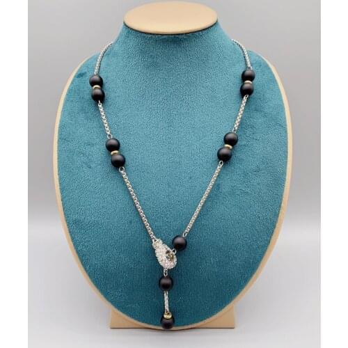 10mm Matte Black Onyx Box Chain Necklace Magnetic Clasp Gold and Silver Color Tone Adjustable Lengths From 18 to 22 Inch