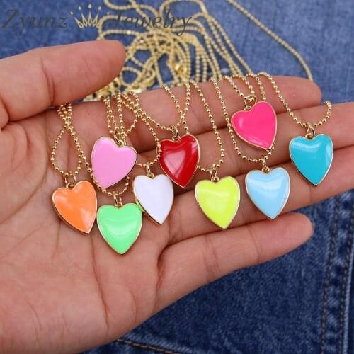 10PCS, Small Heart Gold Chain Necklace - Bead Chain Choker-Enamel Heart Charm-Enamel Chain Link- Enamel Heart Fashion Jewelry